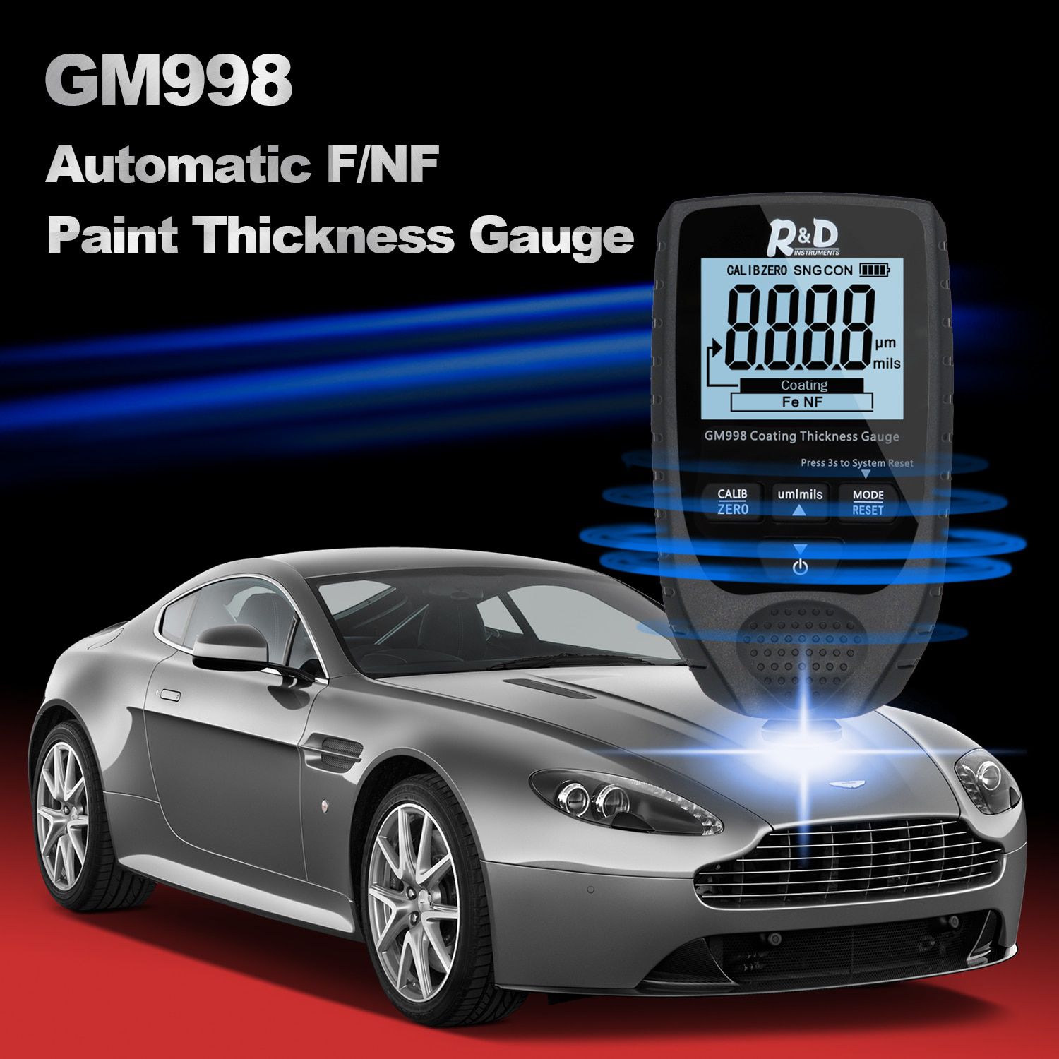NEW Full Black GM998 Car Paint Coating Thickness Gauge electroplate metal coating thickness tester meter 0-1500um Fe & NFe probe