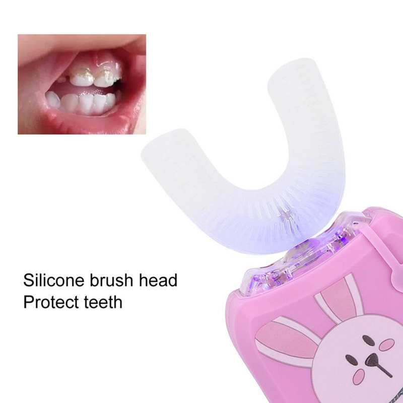 Children Cartoon Electric Toothbrush Intelligent U-Shaped Sonic Toothbrush Oral Care Tool Teeth Cleaning Whitening Brush for Kid