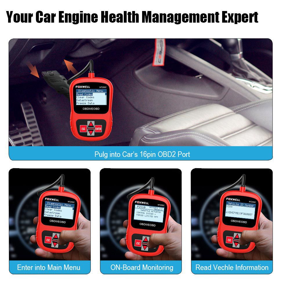 FOXWELL NT200C OBD2 OBDII Automotive Scanner Engine Code Reader Sensor Freeze Frame OBD 2 Car Diagnostic Tool Better than ELM327
