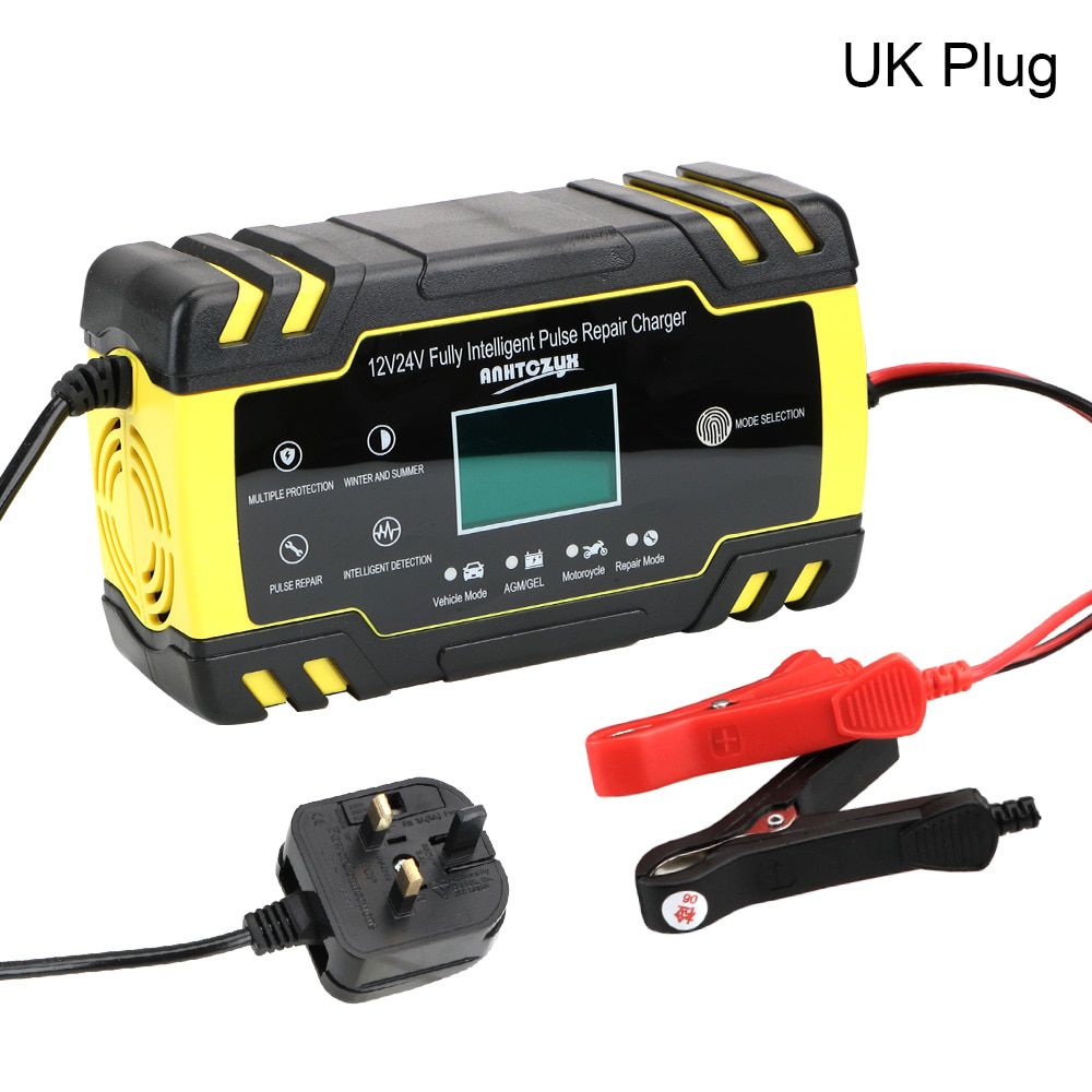 Full Automatic Car Battery Charger Pulse Repair 12V-24V 8A Digital LCD Display Wet Dry Lead Acid Battery-chargers Power Charging