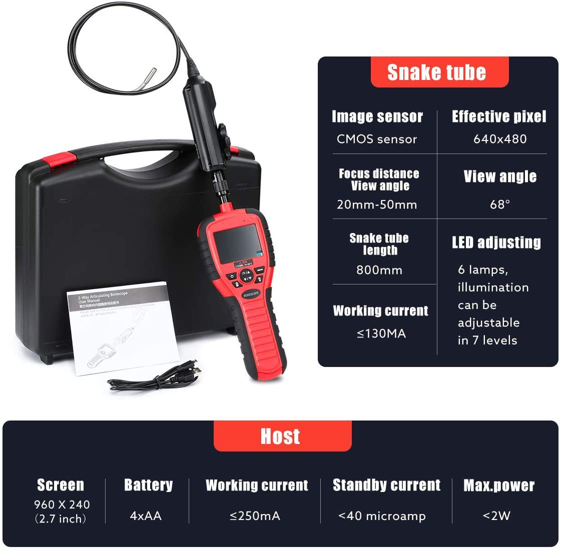 Industrial Endoscope 6mm High-Definition Digital Borescope Camera LCD Screen Snake-Shaped  Inspection Camera