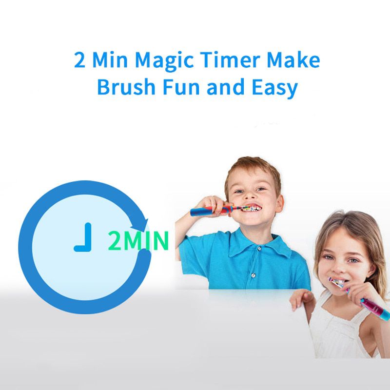 Kids Electric Toothbrush Soft Bristle for Oral Care Replaceable Brush Head AA Battery Powered With 2 Minutes Timer