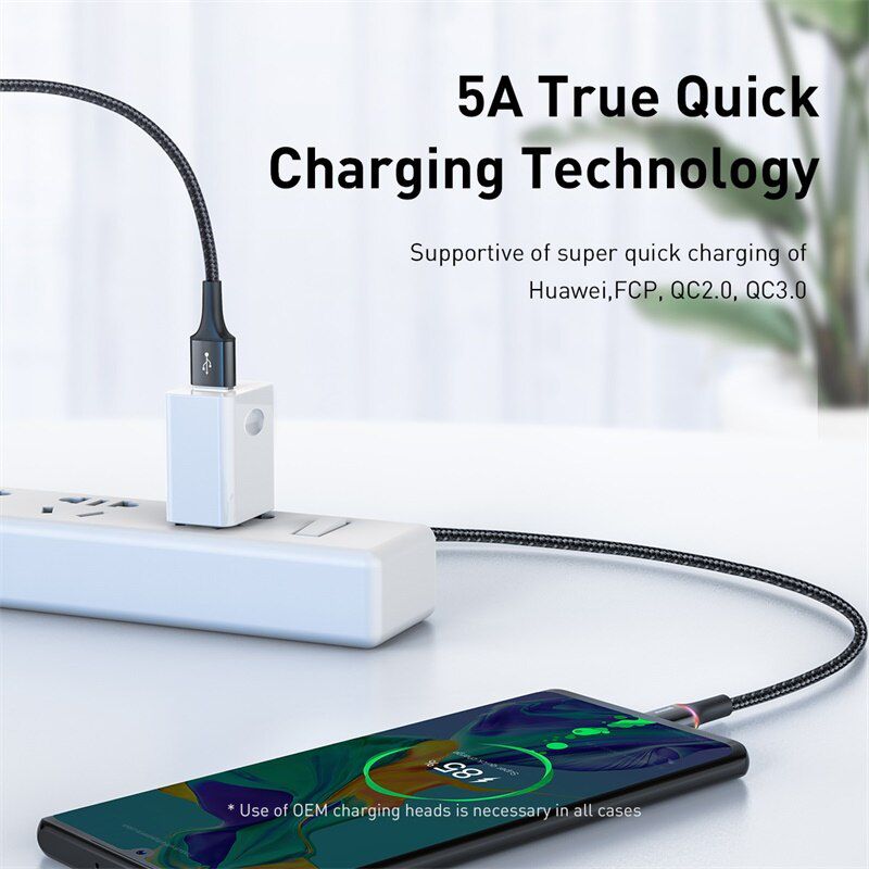 5A LED lighting Charger Cable For Xiaomi Redmi k20 Huawei P30 Pro 40W Fast Charging Charger USB-C Type-C Cable Wire Cord