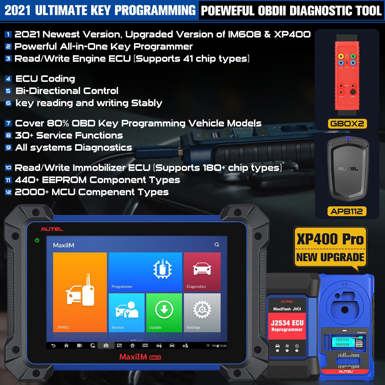 Autel MaxiIM IM608 Pro with IMMO XP400Pro OBDII Car Auto Diagnostic Tool OBD2 All System Key Programming PK IM508 Key Programmer