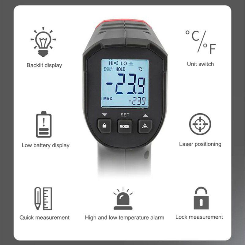 UNI-T Digital Thermometer UT306S Non-contact industrial Infrared Laser Temperature Meter Temperature Gun Tester-50-500