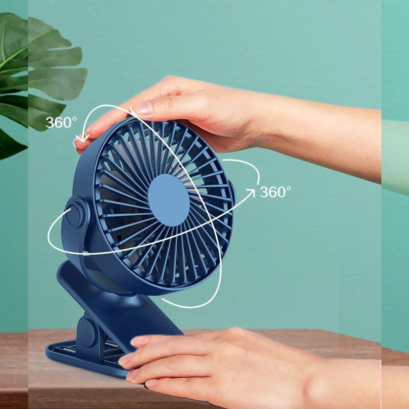 Portable USB Rechargeable Table Fan Clip-on Type Mini Desk Fan 360 Degree Rotation Adjustable Clip-on Fan For Student Dormitory