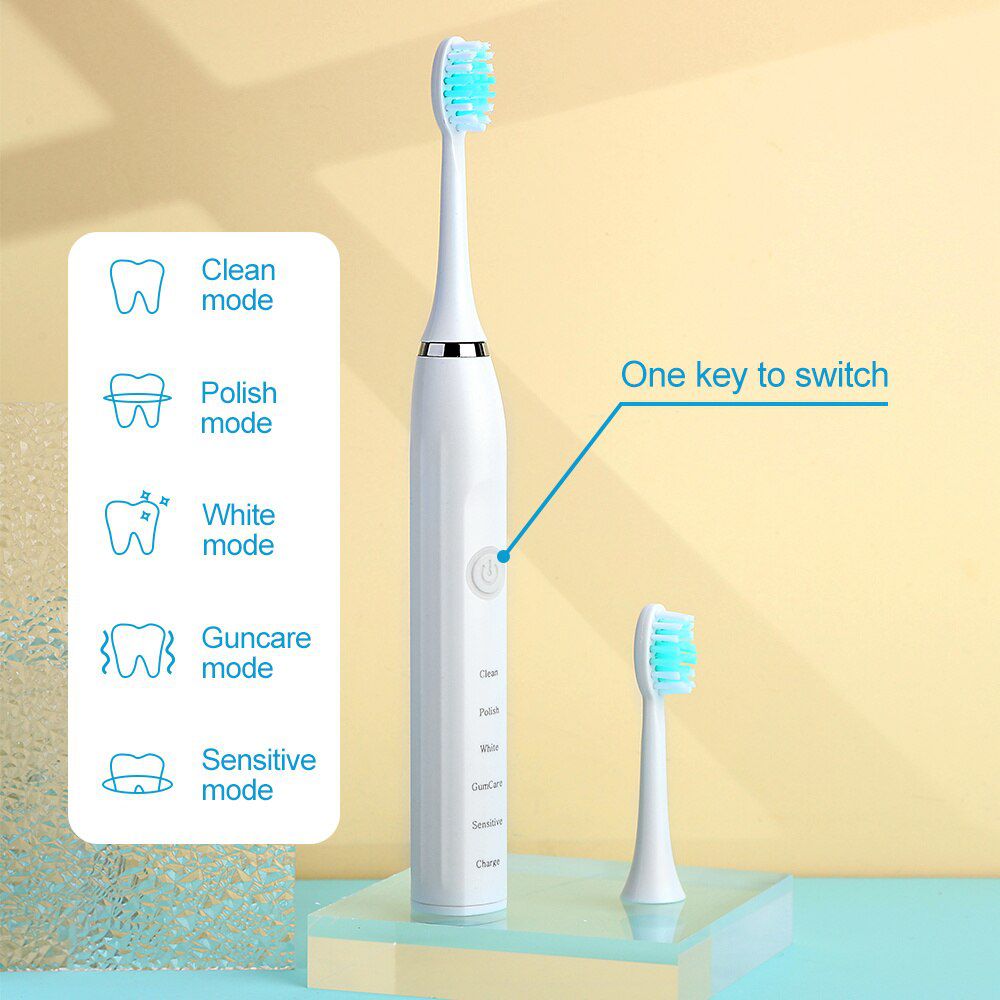 Sonic Electric Toothbrushes for Adults Kids Smart Timer Rechargeable Whitening Toothbrush IPX7 Waterproof 6 Brush Head