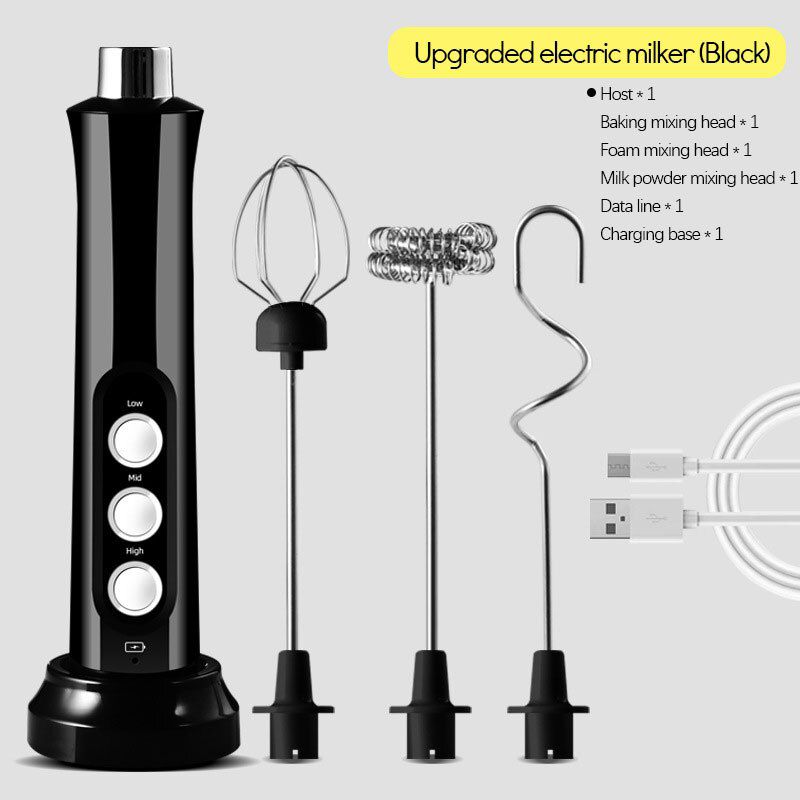 USB Electric Milk Frother 3 Speeds Cappuccino Coffee Foamer 3 Whisk Handheld Egg Beater Hot Chocolate Latte Drink Mixer Blender