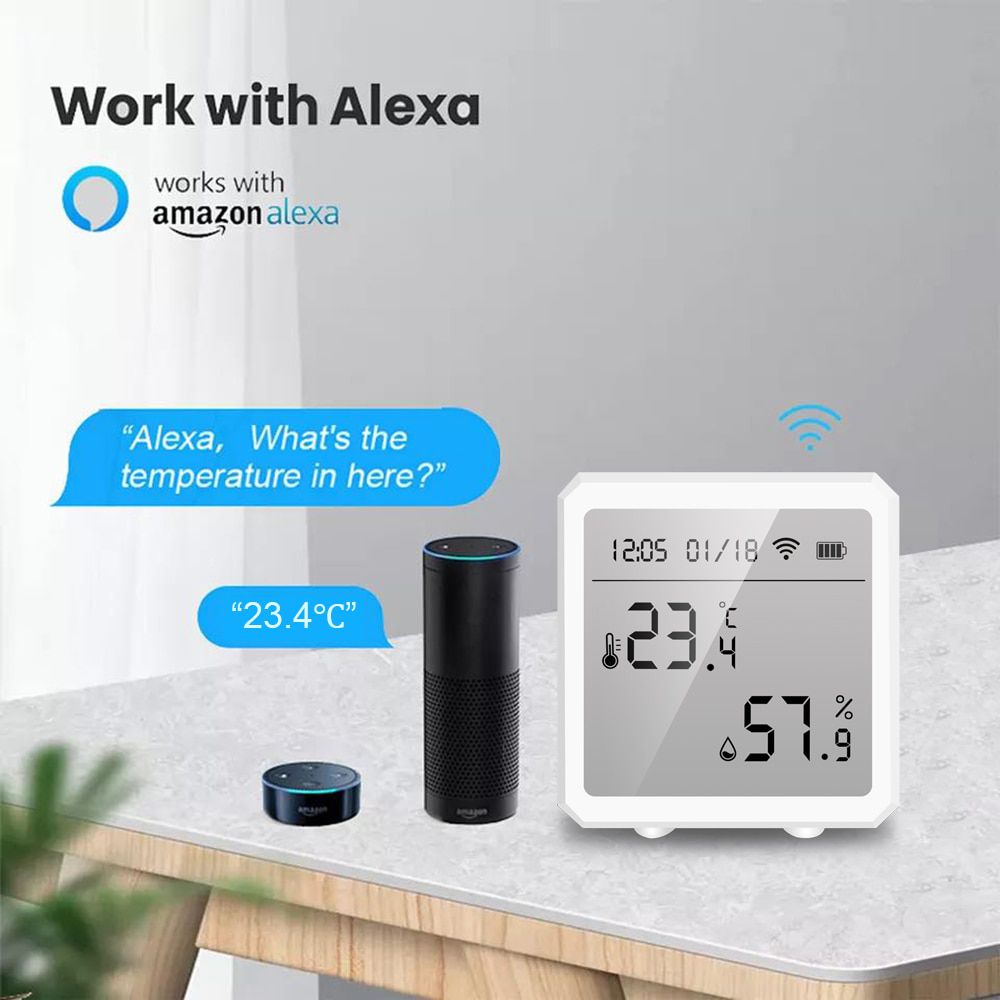 WIFI Temperature And Humidity Sensor Indoor Hygrometer Thermometer With LCD Display Support Alexa Google Assistant Home