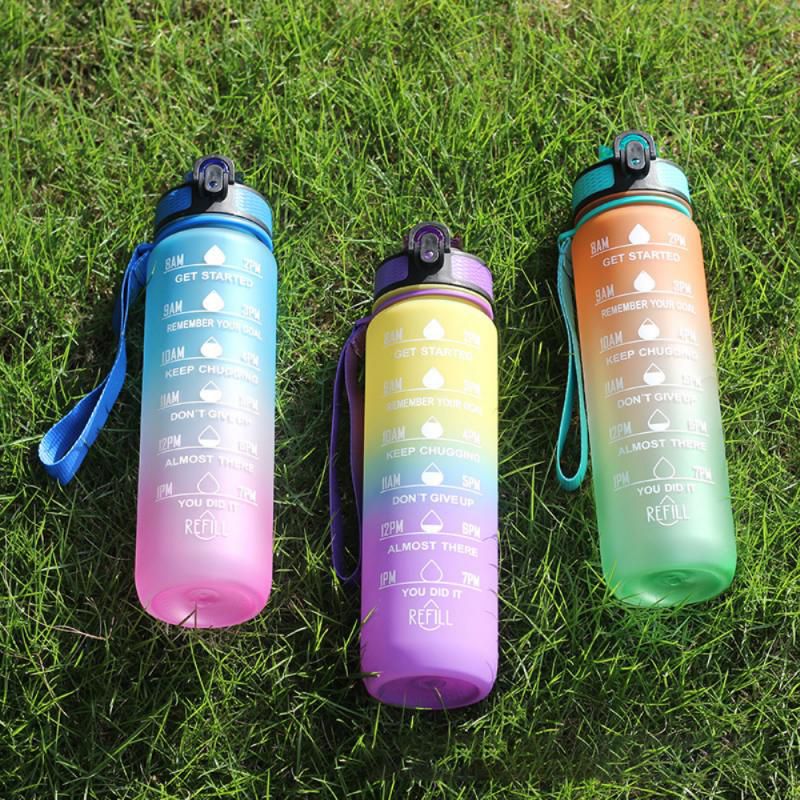 1L Large Capacity Water Bottle With Bounce Cover Time Scale Reminder Frosted Leakproof Cup For Outdoor Sports Fitness Sports Cup