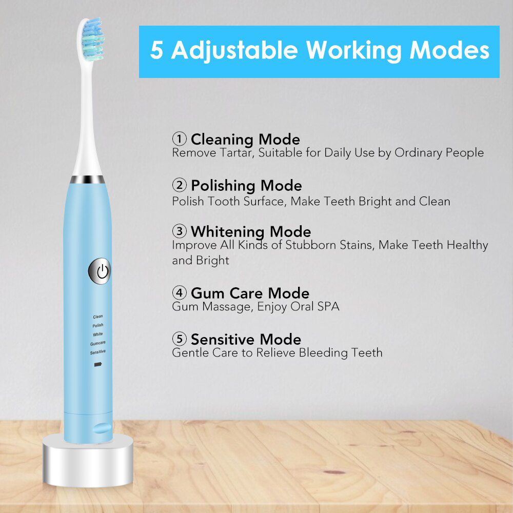 2 Heads Sonic Electric Toothbrush Teeth Clean Tool Soft Hair Tartar Plaque Calculus Remover Oral Hygiene Care Battery Power
