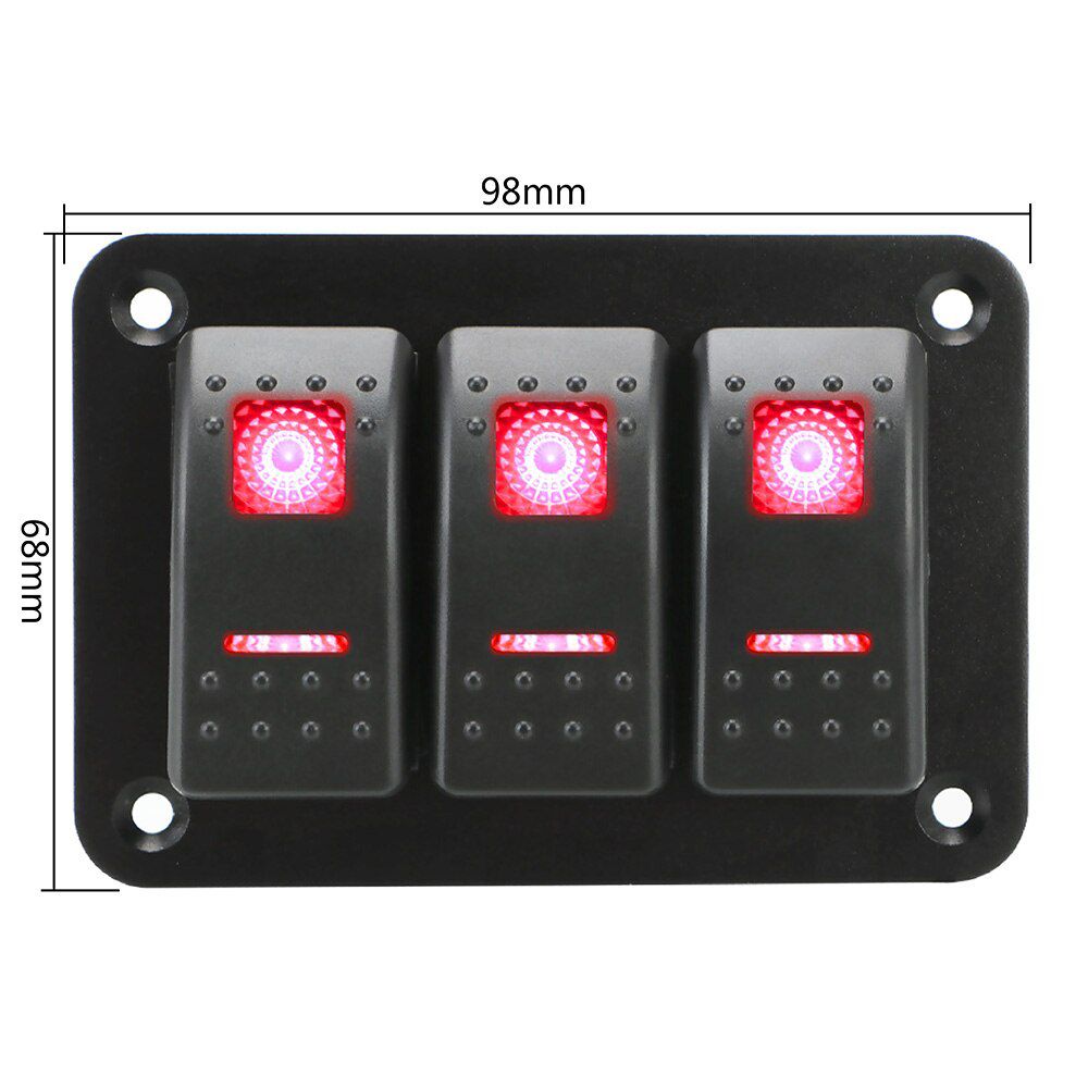 3 Gang Rocker Switch Panel With Icon Sticker DC 12V/24V Car Truck Marine Ship Circuit Breaker ON/OFF Lights Auto Accessories
