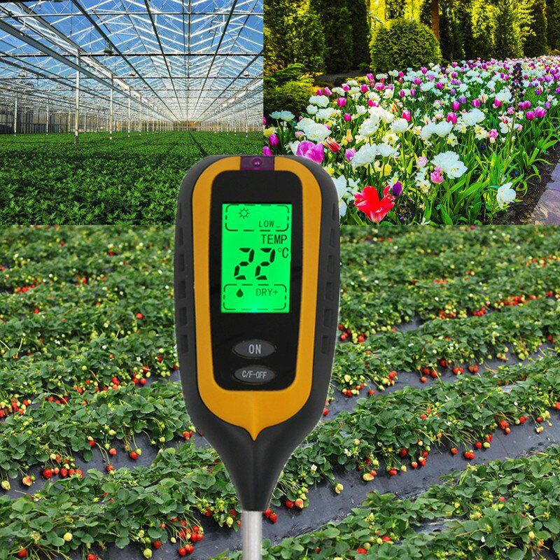 4 in 1 Soil pH Tester Digital Soil Moisture Meter PH Meter Temp Sunlight Tester for Garden Farm Lawn Plant Soil Tester