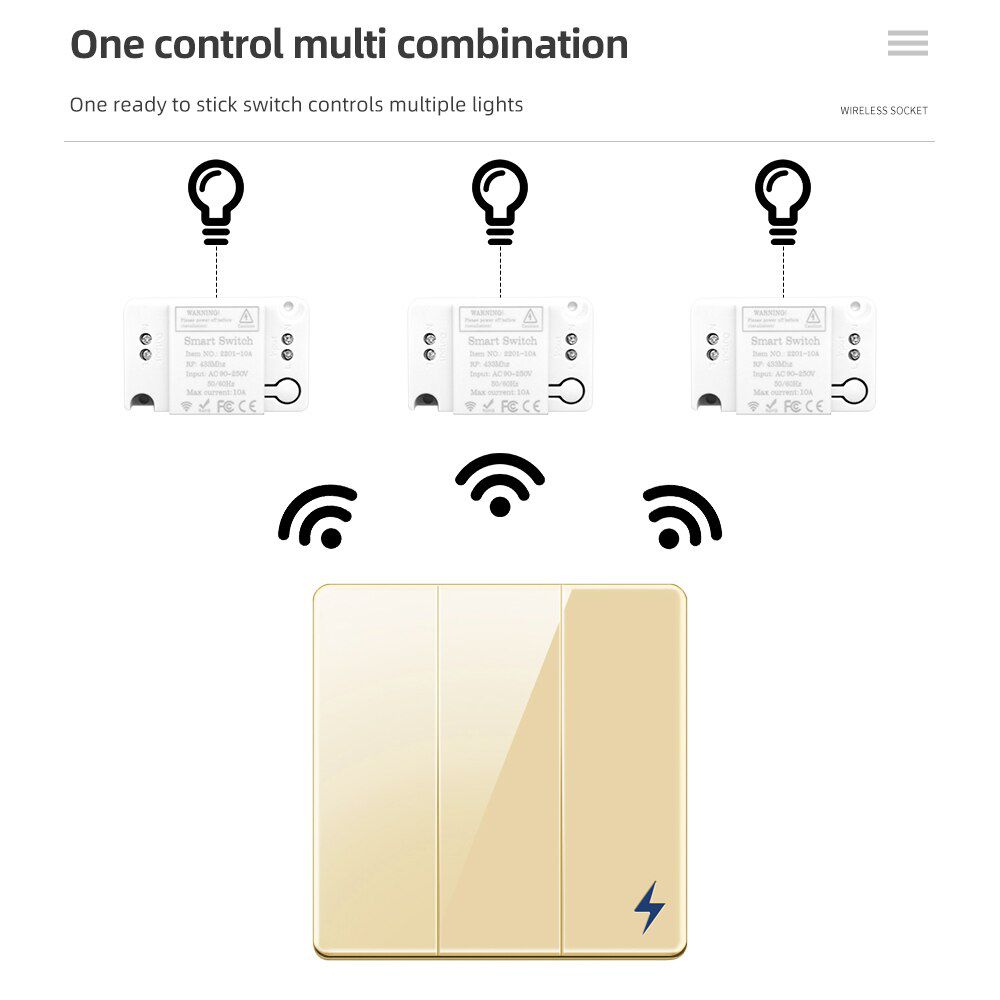 433Mhz Wireless Wall Switch RF Smart Switch Receiver Module Panel Transmitter Safety Remote Control  Relay Controller For Lamp