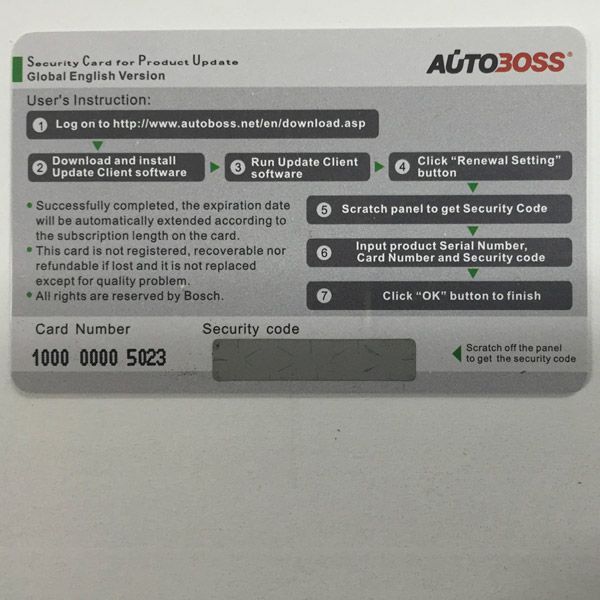 Autoboss V30/V30 Elite Security Card for One Year Online Update Global Version