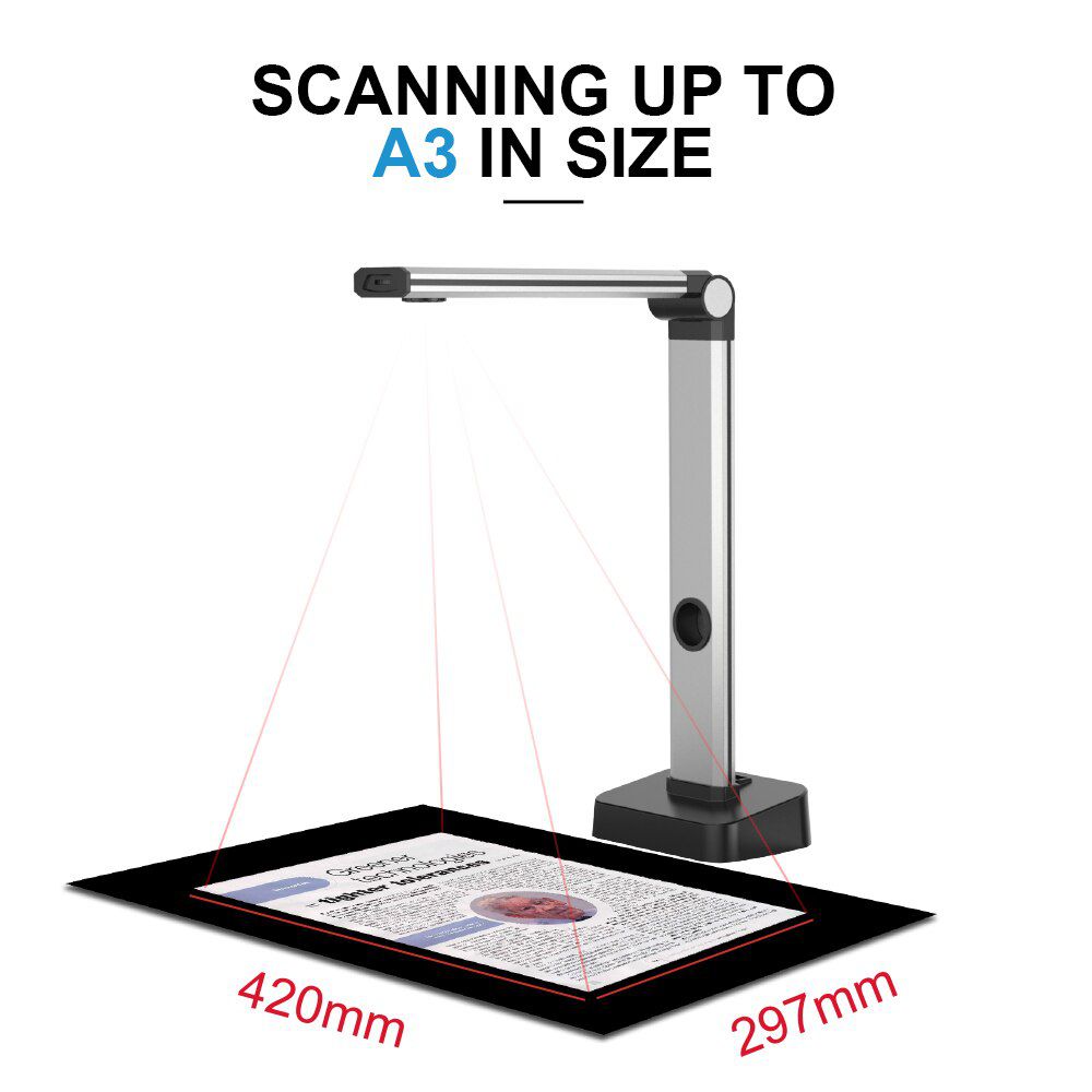 Book & Document Scanner, Auto-Flatten & Capture Size A3, Smart Multi-Language OCR, SDK & Twain for Office and Education