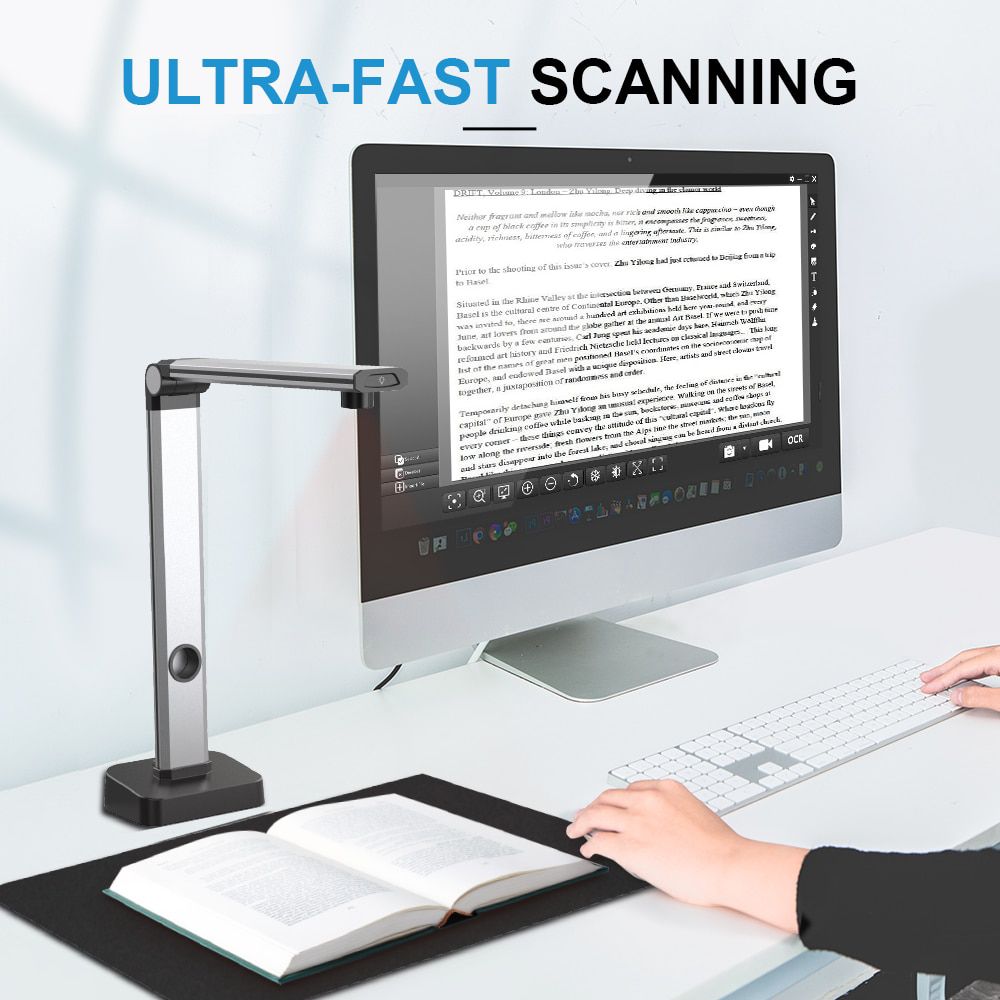 Book & Document Scanner, Auto-Flatten & Capture Size A3, Smart Multi-Language OCR, SDK & Twain for Office and Education