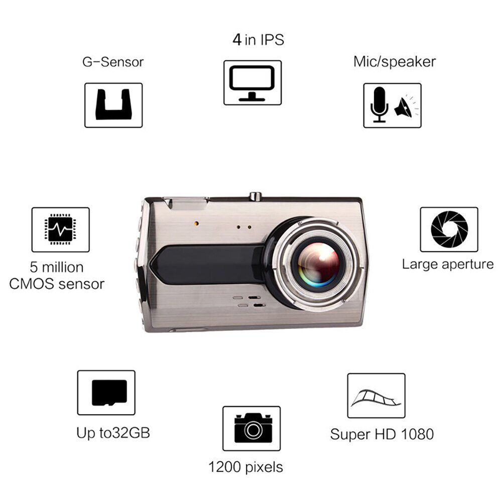 Car DVR 4.0 Full HD 1080P Dual Lens Rear View Dash Cam Vehicle Monitor Video Recorder Car Camera Auto Motion Detector Camcorder