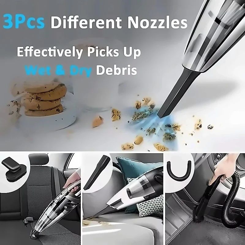 Cordless Handheld Vacuum Cleaner 120W Cyclone Suction USB Rechargeable Portable for Car Home Pet Hair Wet Dry HEPA