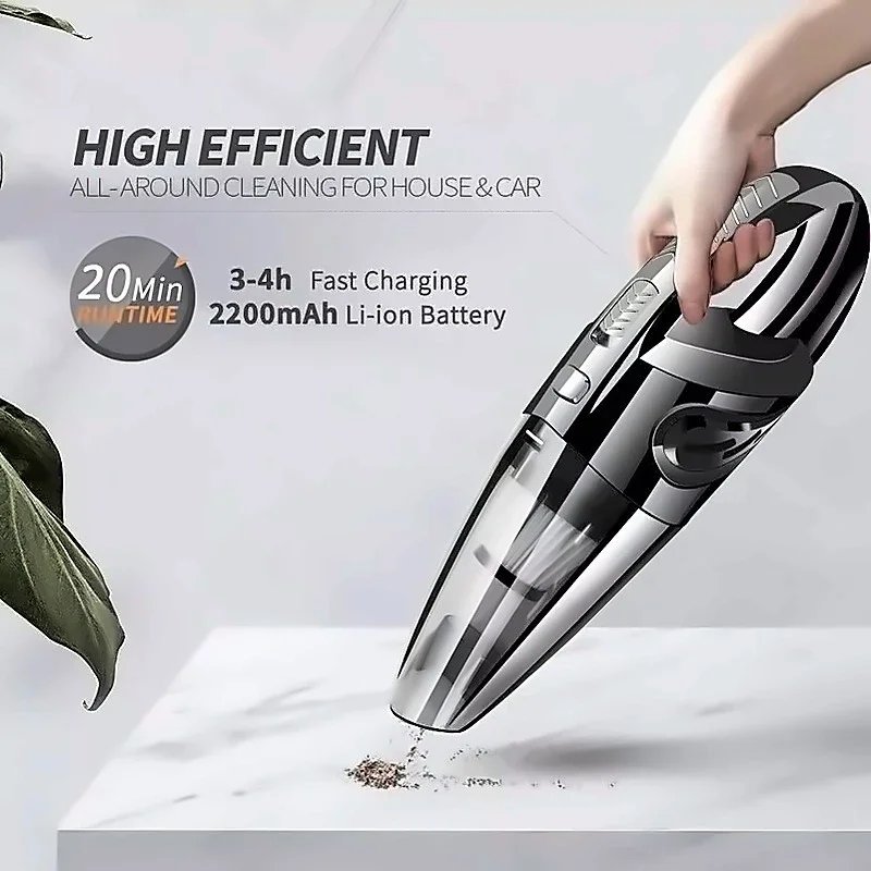 Cordless Handheld Vacuum Cleaner 120W Cyclone Suction USB Rechargeable Portable for Car Home Pet Hair Wet Dry HEPA