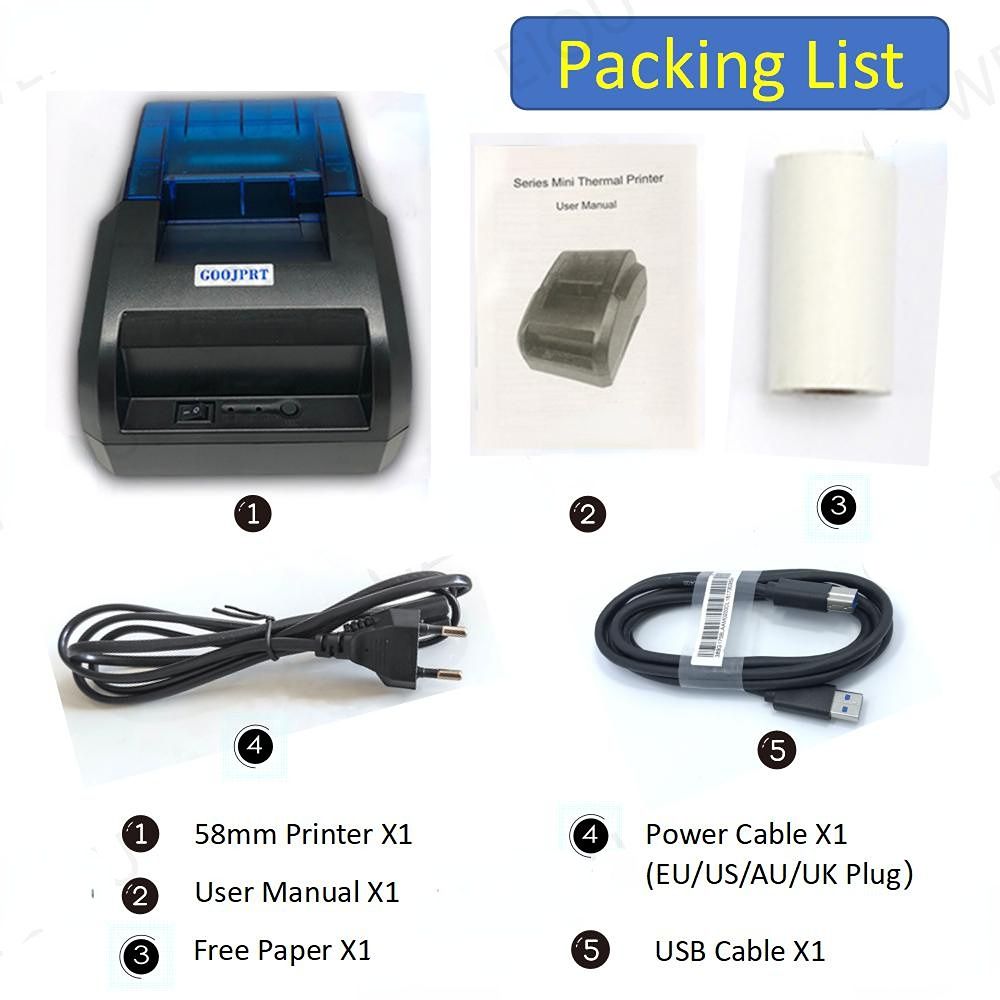 58MM Desktop POS Printer USB Thermal Receipt Printer with High Speed Printing Restaurant Sales Kitchen Support Windows System