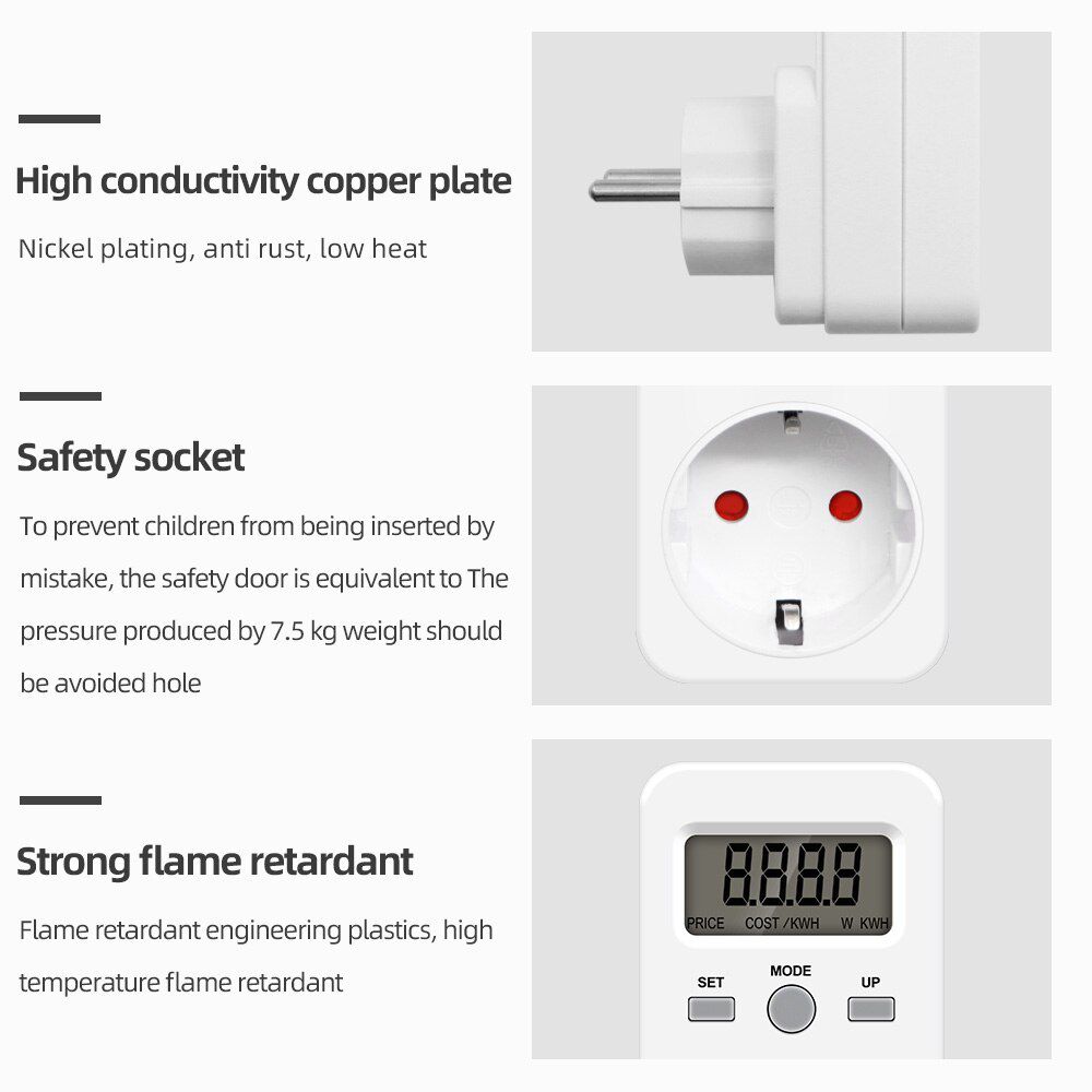 Digital Energy Meter Wattmeter LCD Power Monitor Meter Electricity Test Measuring Socket 230V 16A EU UK AU US BR FR IT TH Plug