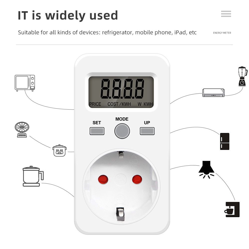 Digital Energy Meter Wattmeter LCD Power Monitor Meter Electricity Test Measuring Socket 230V 16A EU UK AU US BR FR IT TH Plug