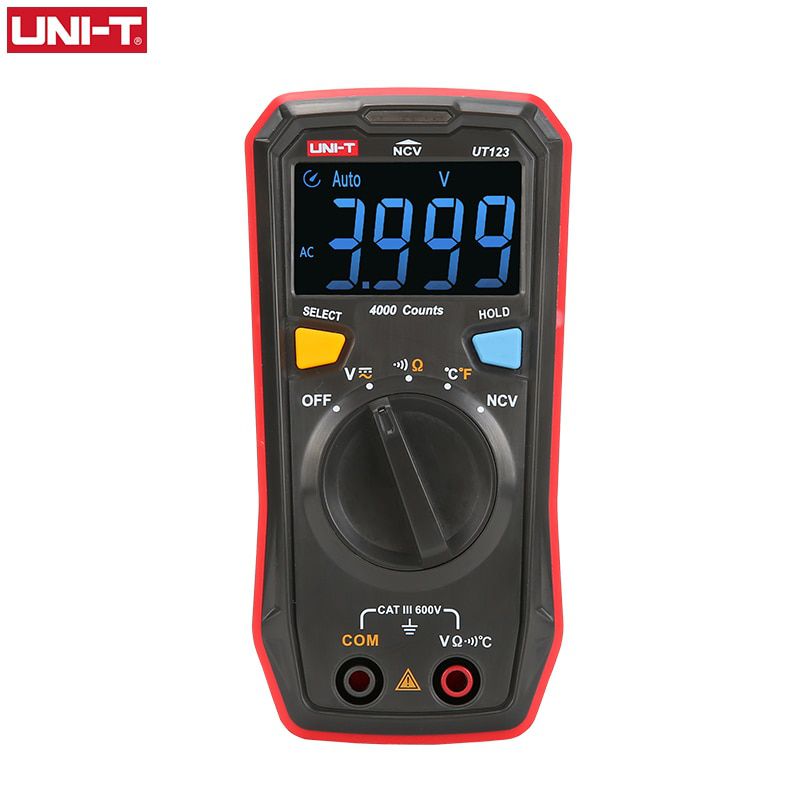 UNI-T Auto Range Mini Digital Multimeter Temperature Tester UT123 Data hold AC DC Voltmeter Pocket Voltage Ampere Ohm Meter