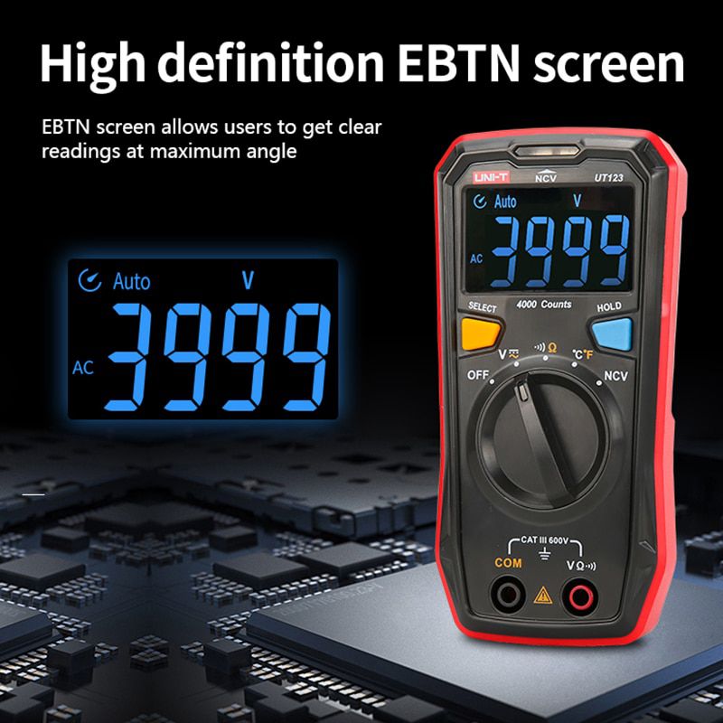 UNI-T Auto Range Mini Digital Multimeter Temperature Tester UT123 Data hold AC DC Voltmeter Pocket Voltage Ampere Ohm Meter
