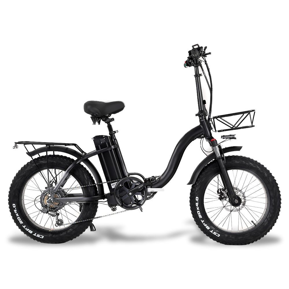 Y20 Folding E-bike Snow Bike, 750W Motor, 48V 15A/20A/24A Battery, 20 Inch Mountain Bike Fat Bike, Pedal Assist Bike with Basket