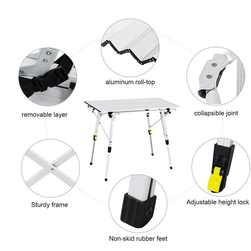 Folding Table Aluminium-Alloy Outdoor Camping for 90--53cm Waterproof
