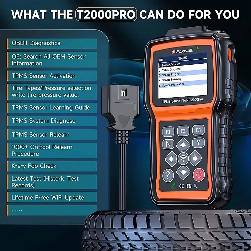 Foxwell T2000 Pro TPMS Reset and Programming Tool – Diagnostic Code Reader, Scanner, and Auto Tire Service System