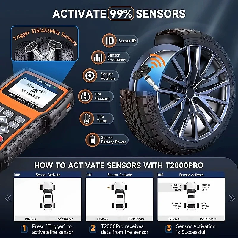 Foxwell T2000 Pro TPMS Reset and Programming Tool – Diagnostic Code Reader, Scanner, and Auto Tire Service System