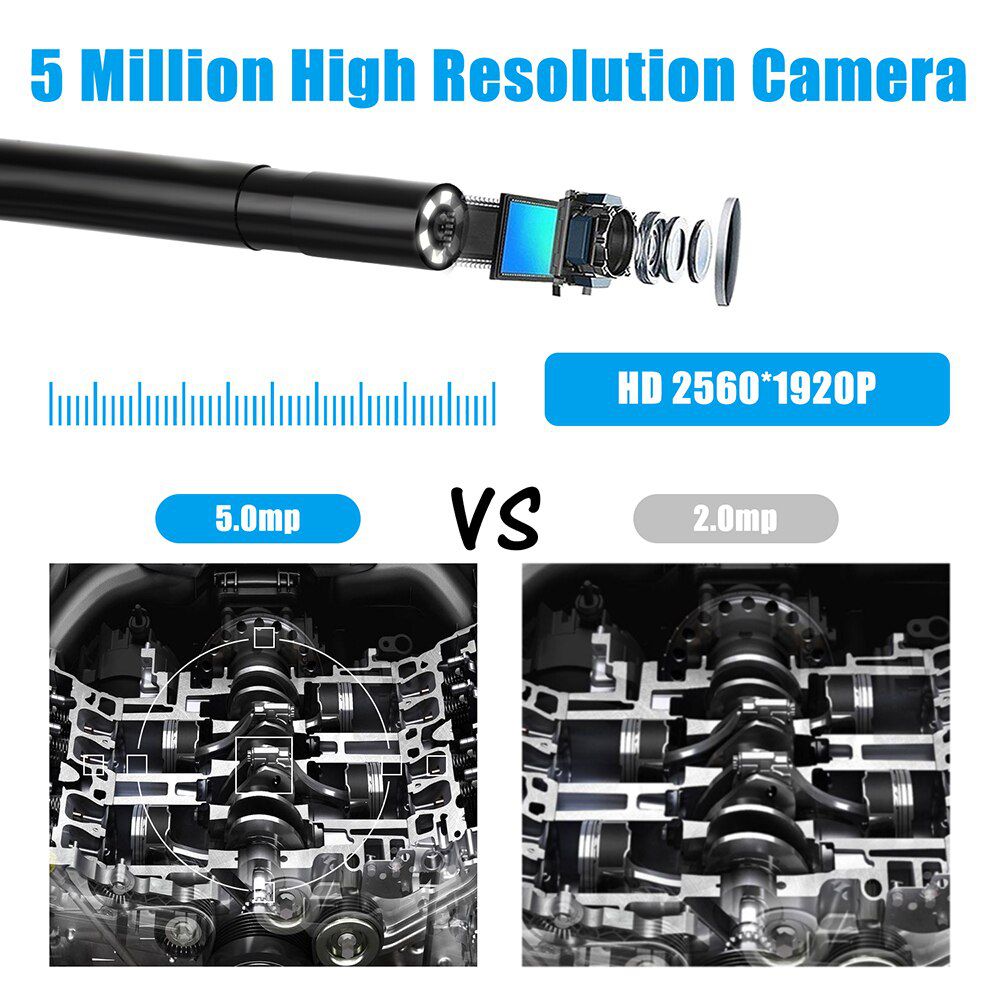 5.5mm Industrial Wifi Endoscope F220 WiFi Borescope Inspection Camera Built-in 6 LED IP67 Waterproof for iOS/Android Smartphones