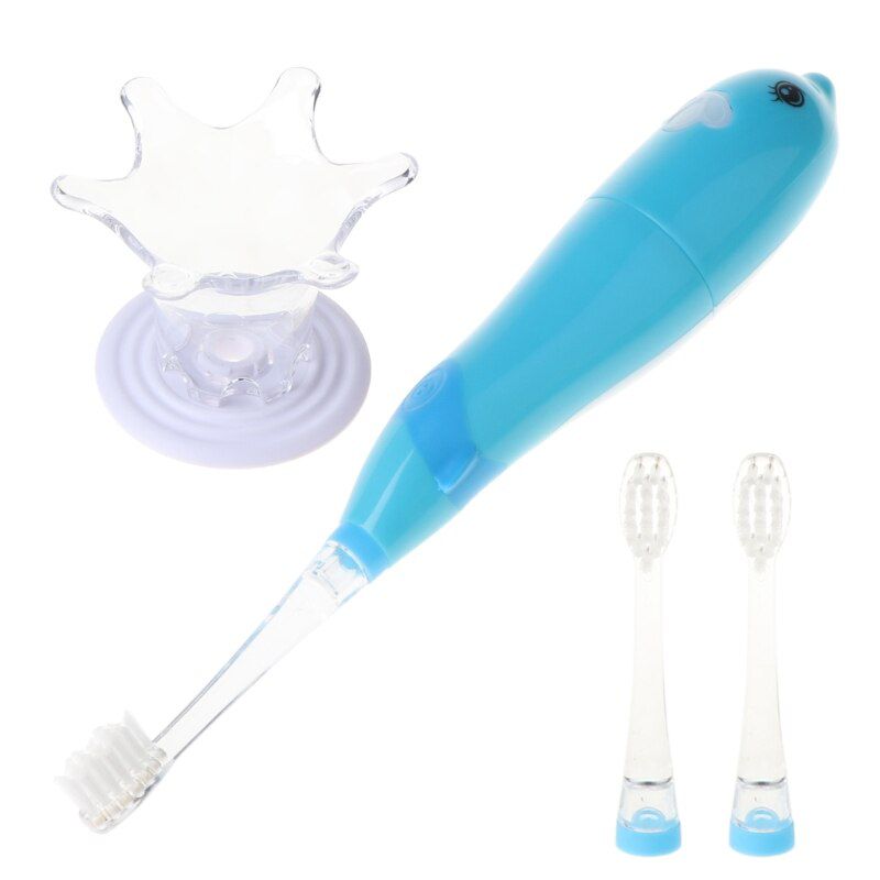 Kids Sonic Toothbrush Electric Brush Waterproof Musical Dolphin Shape LED