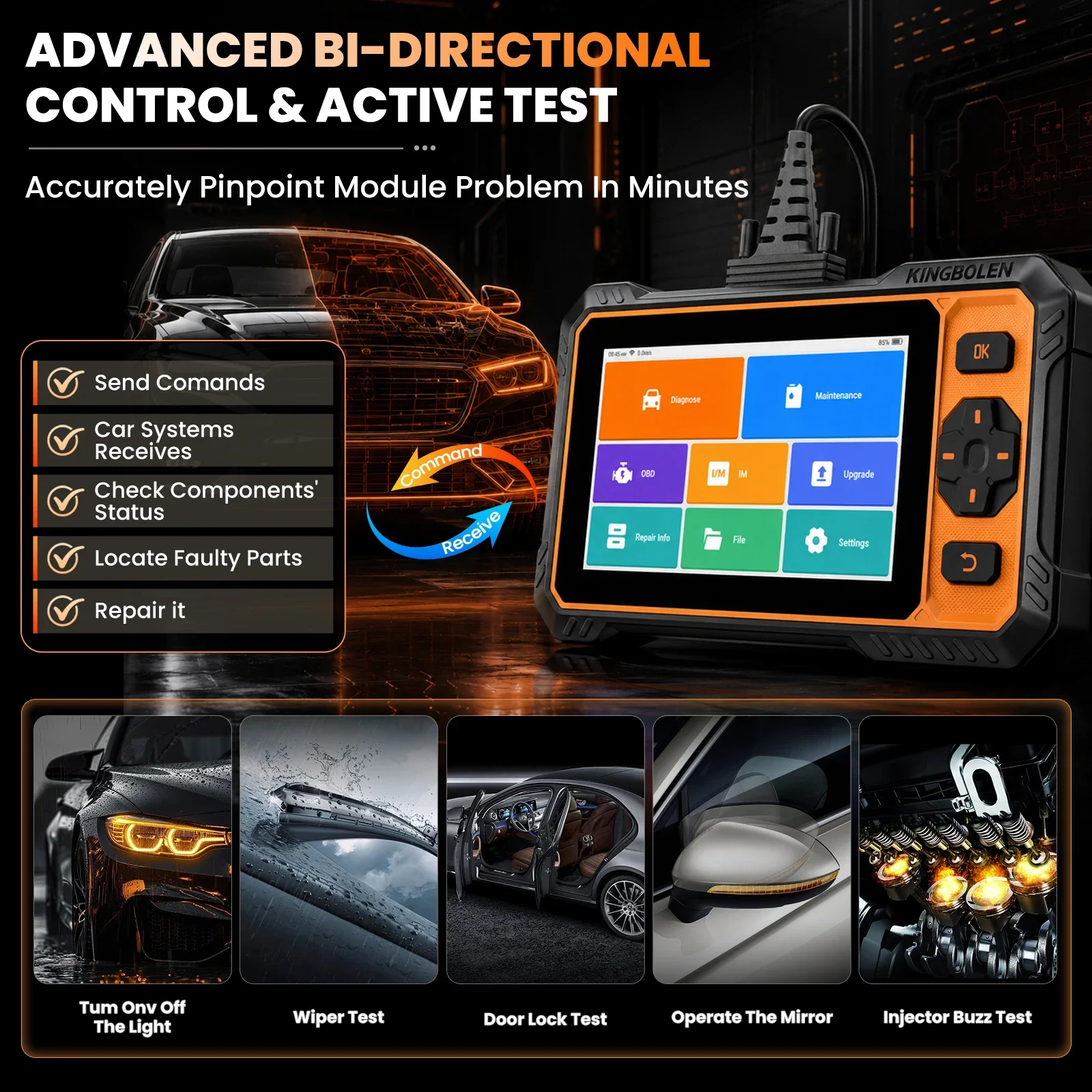KINGBOLEN S6 Pro Automotive Diagnostic Scanner – CAN FD Active Test, Full System Support, 20 Resets, and Lifetime Updates