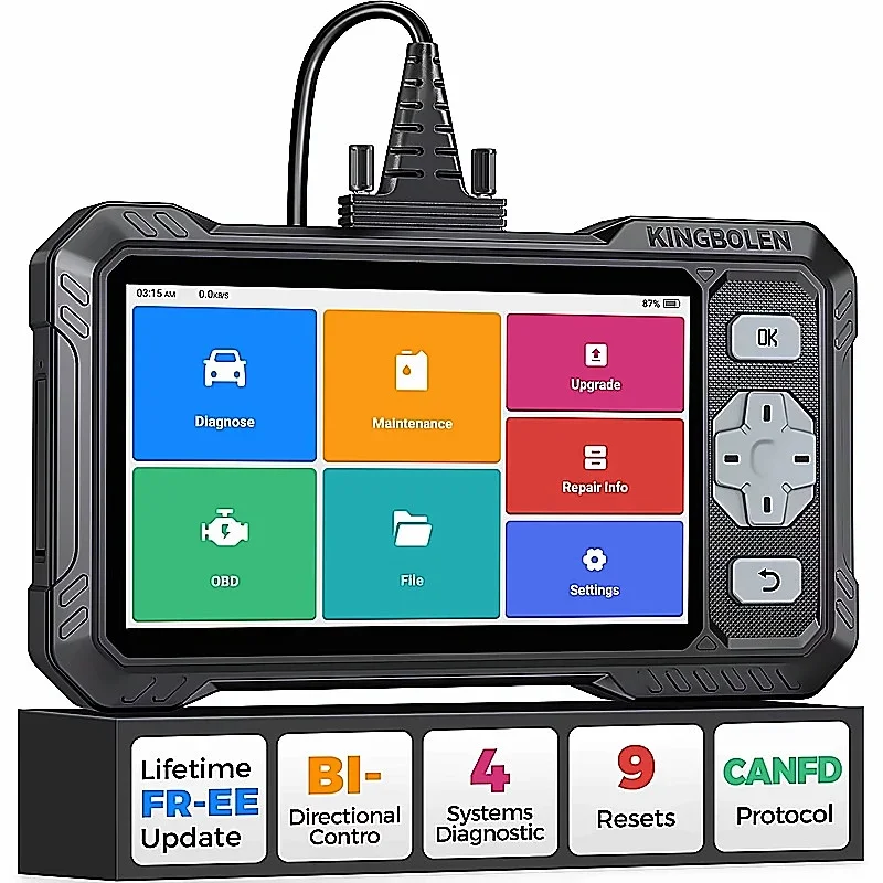 KINGBOLEN S608 Bidirectional OBD2 Scanner for Car Engine ABS SRS Transmission 9 Reset CAN FD Lifetime Free Update