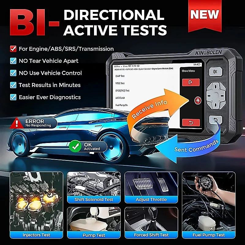 KINGBOLEN S608 Bidirectional OBD2 Scanner for Car Engine ABS SRS Transmission 9 Reset CAN FD Lifetime Free Update