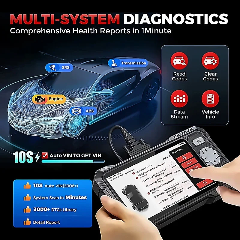 KINGBOLEN S608 Bidirectional OBD2 Scanner for Car Engine ABS SRS Transmission 9 Reset CAN FD Lifetime Free Update