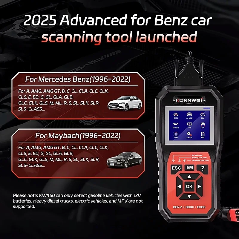 KONNWEI KW460 OBD2 Full-System Diagnostic Tool – Mercedes-Benz, ABS, SRS, EPB, and DPF Reset Functions