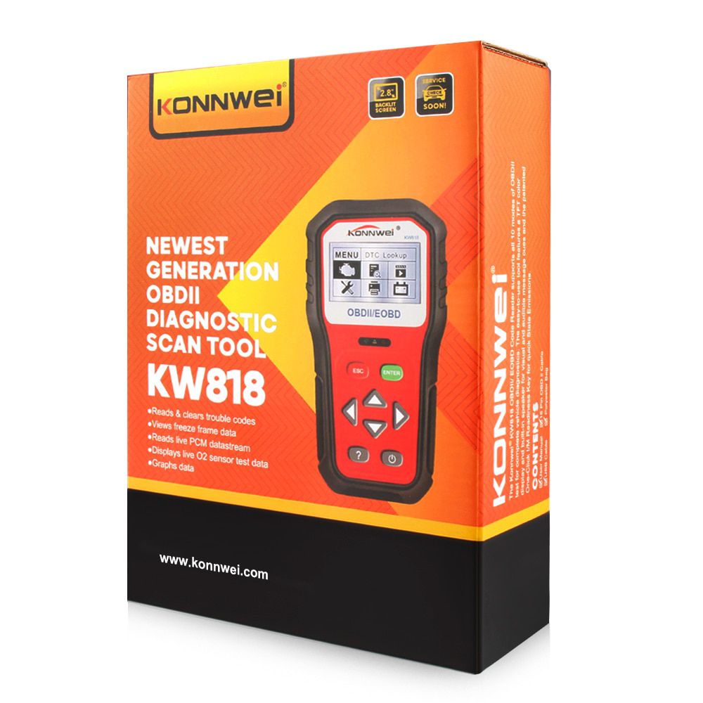 KONNWEI KW818 Enhanced OBDII ODB2 EOBD Car Diagnostic Scanner 12V Battery Tester Check Engine Engine Automotive Code Reader Tool