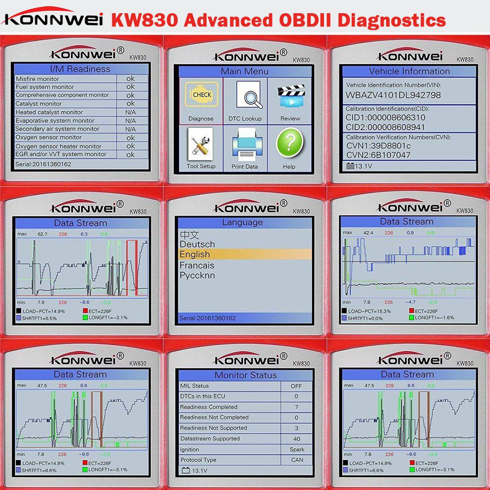 KONNWEI KW830 OBD 2 EOBD CAN Scanner Tool Auto Code Reader Odb2 Diagnostic Tool Car Scanner Tools Diagnostic Scanner  Car Tools