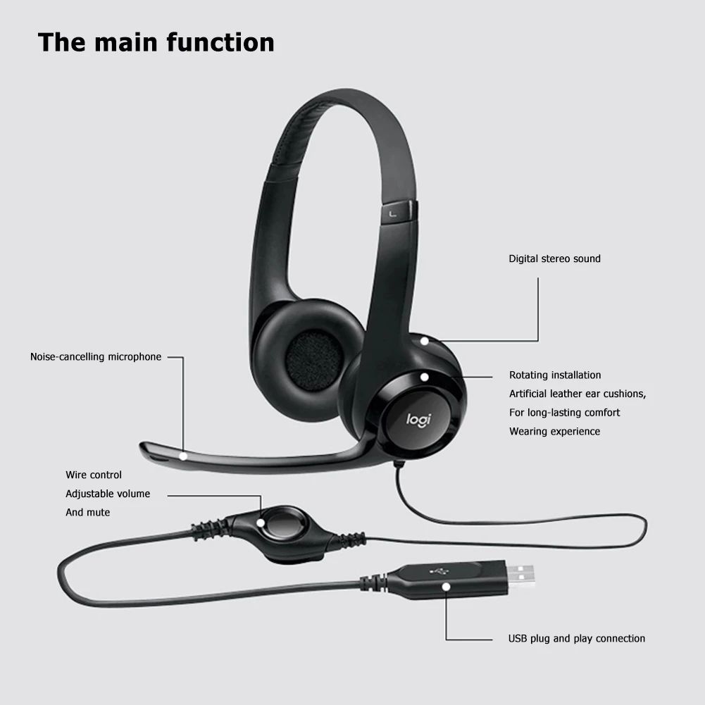 Logitech H600 H340 H390 Wireless Headset 2.4GHz Gaming Stereo Earphones ,H340 H390 Wired Headphone With Microphone Noise Canceling