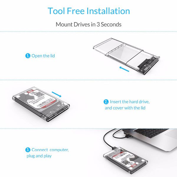 ORICO 2139U3 Hard Drive Enclosure 2.5 inch Transparent USB3.0 Supports UASP Protocol