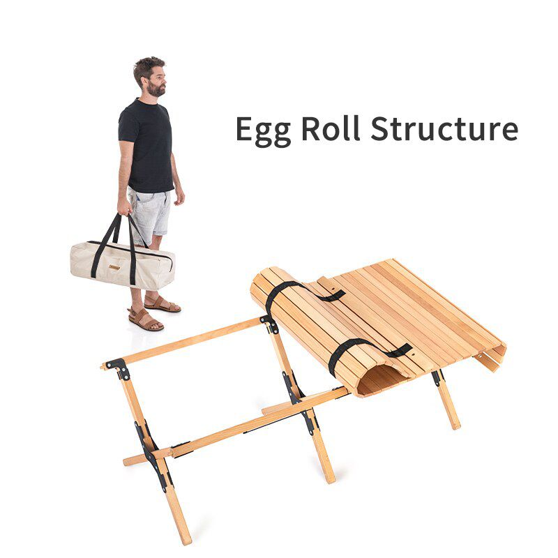 Outdoor Wooden Table Folding Egg Roll Camping Table 30kg Bearing Folding Table Patio Picnic Table Hiking BBQ Table