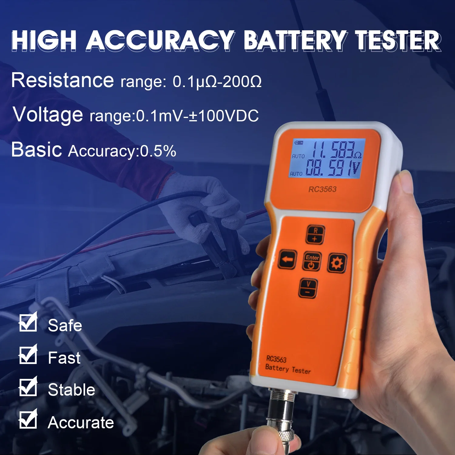 Portable Battery Internal Resistance Tester 1uΩ-200Ω ±100VDC 0.5% Accuracy 1kHz AC Kelvin 4-Wire Clip for Lithium Lead-Acid NiMH