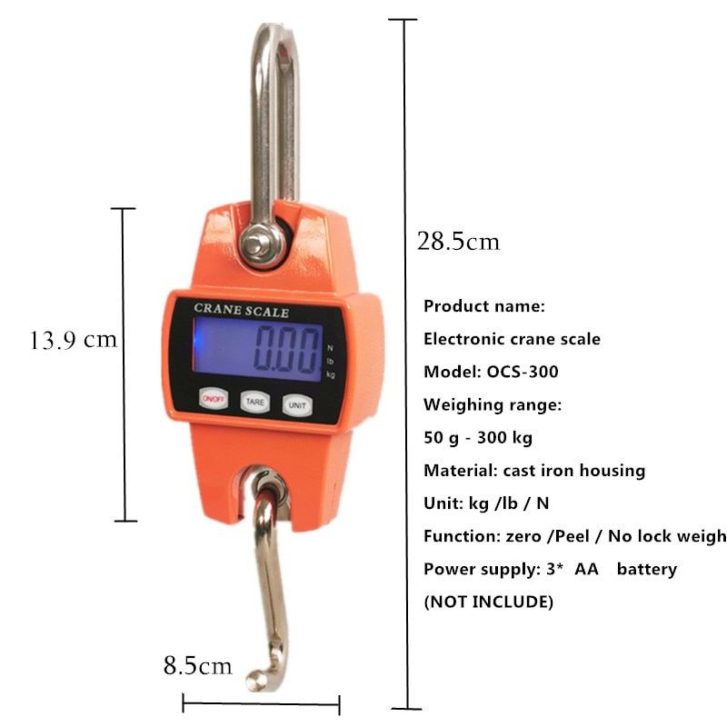 Crane Scale Weight 300kg 150kg/50g 200kg/100g 500kg/100g Heavy Duty Hanging Hook Scales Portable Digital Stainless Steel