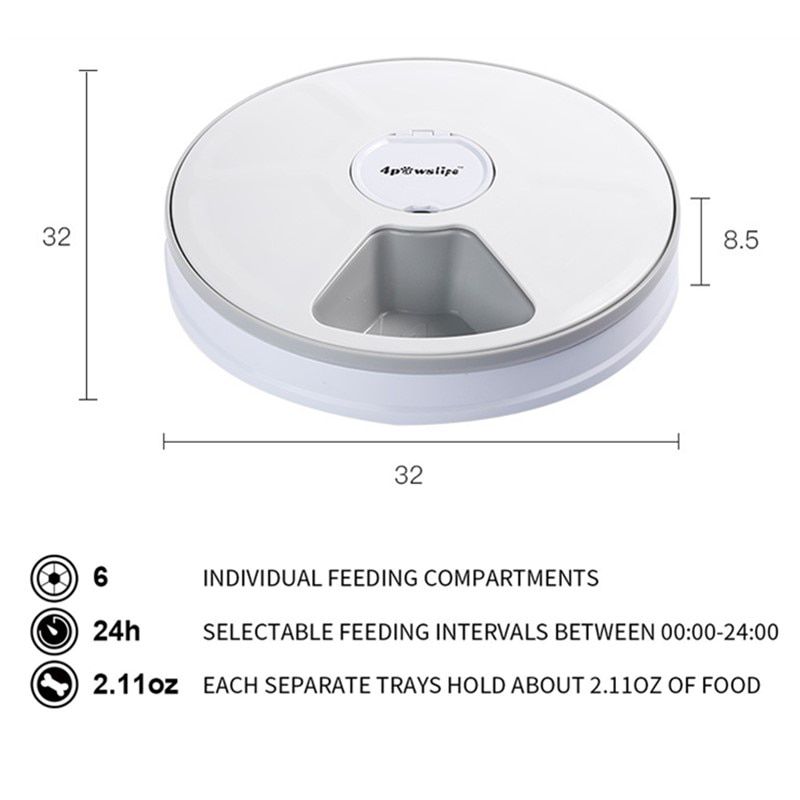 Round Timing Feeder Automatic Pet Feeder 6 Meals 6 Grids Cat Dog Electric Dry Food Dispenser 24 Hours Feed Pet Supplies