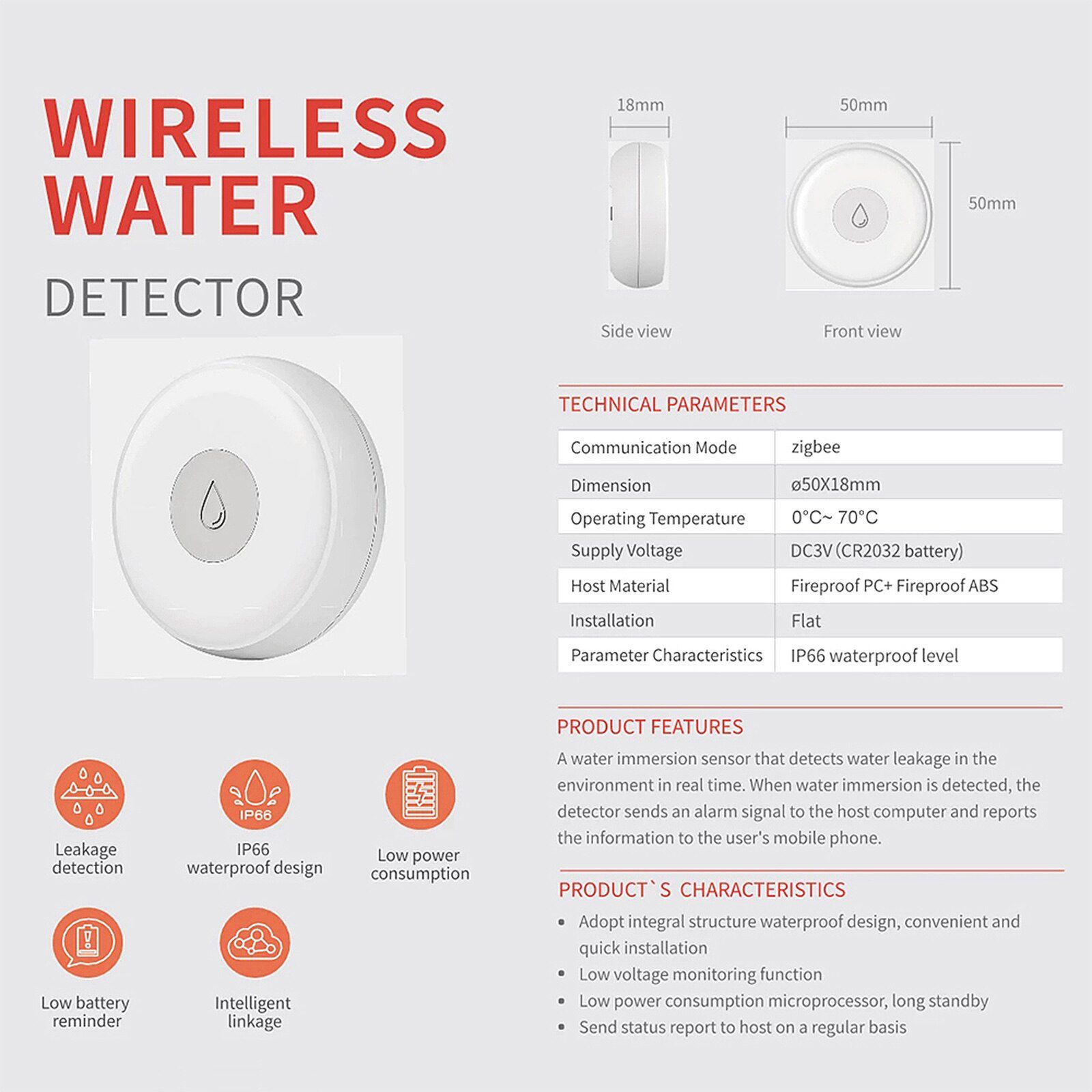 Smart Home Water Leak Sensor Wireless Flooding Detector Water Leakage Detection Alert Water Level Overflow Alarm eWelink