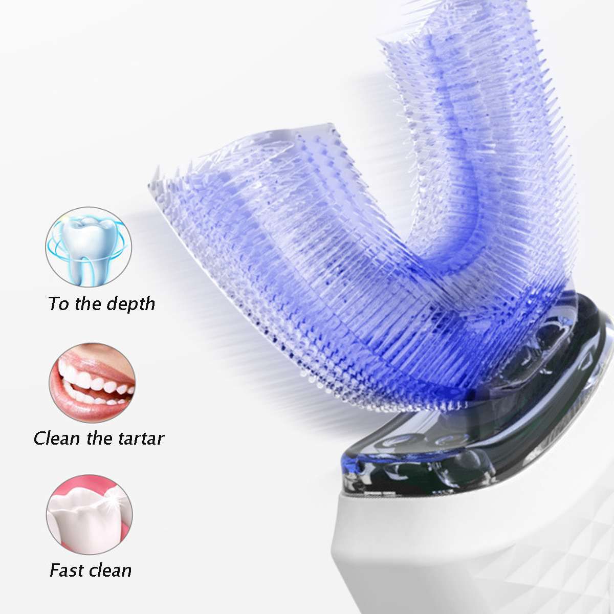 360 Degrees Intelligent Automatic Sonic Electric Toothbrush Waterproof USB Rechargeable Ultrasonic U Shape 3 Modes Timer